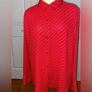 Liz Claiborne Career Red Blouse | Heart & Chain Print | Office